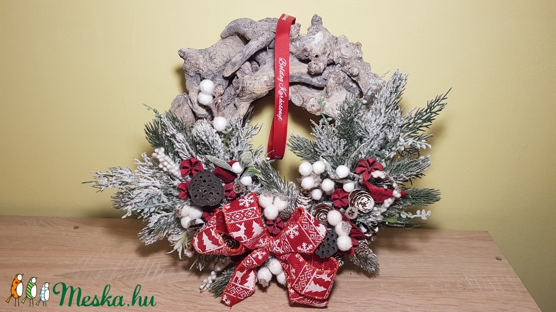 Karácsonyi masnis kopogtató - karácsony - adventi díszek - adventi ajtódísz - Meska.hu