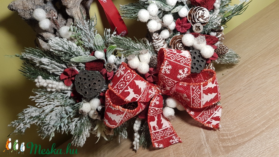 Karácsonyi masnis kopogtató - karácsony - adventi díszek - adventi ajtódísz - Meska.hu