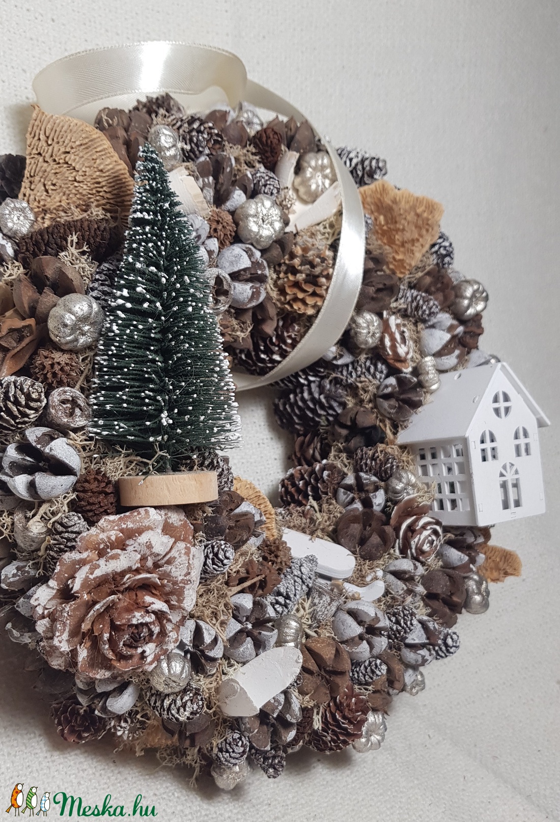 Téli kopogtató kis házikóval - karácsony - adventi díszek - adventi ajtódísz - Meska.hu