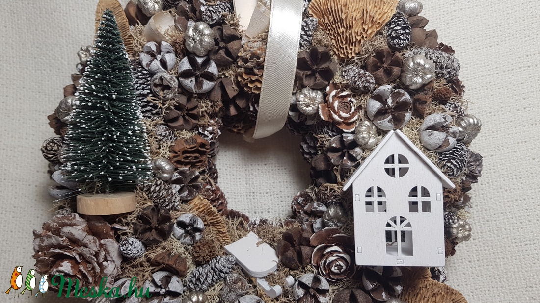 Téli kopogtató kis házikóval - karácsony - adventi díszek - adventi ajtódísz - Meska.hu