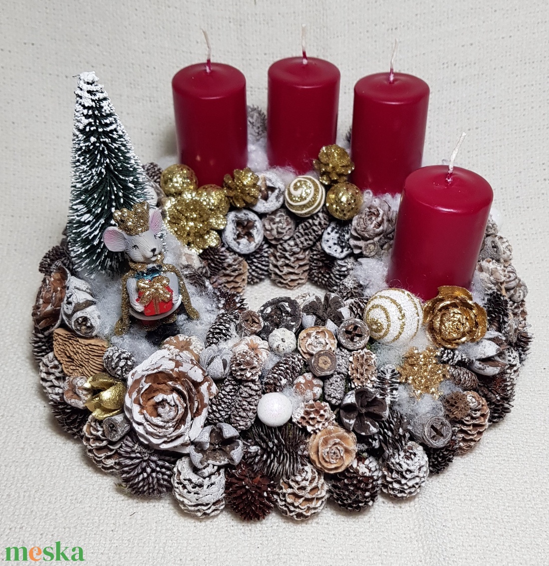 Adventi koszorú egérkirállyal - karácsony - adventi díszek - adventi asztaldísz - Meska.hu