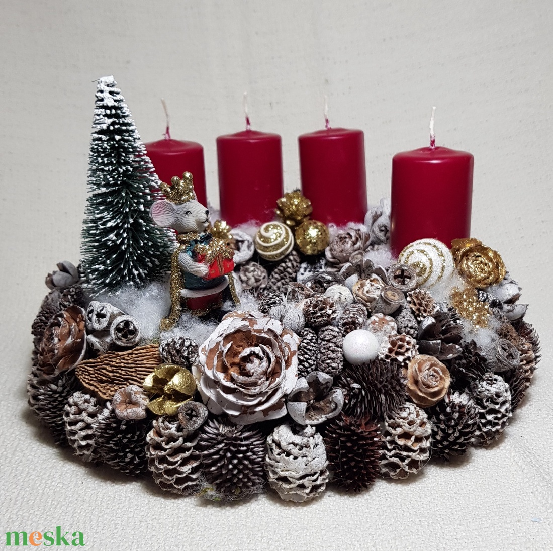 Adventi koszorú egérkirállyal - karácsony - adventi díszek - adventi asztaldísz - Meska.hu