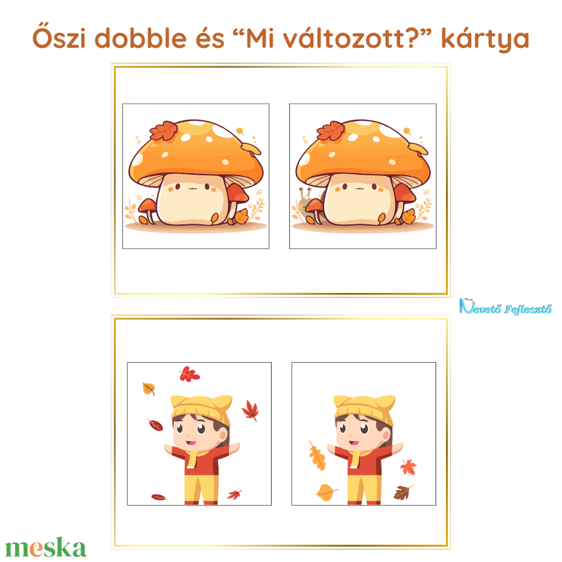 Őszi témájú dobble és Mi változott? kártyacsomag - játék & sport - készségfejlesztő és logikai játék - oktató játékok - Meska.hu Őszi témájú dobble és Mi változott? kártyacsomag - játék & sport - készségfejlesztő és logikai játék - oktató játékok - Meska.hu