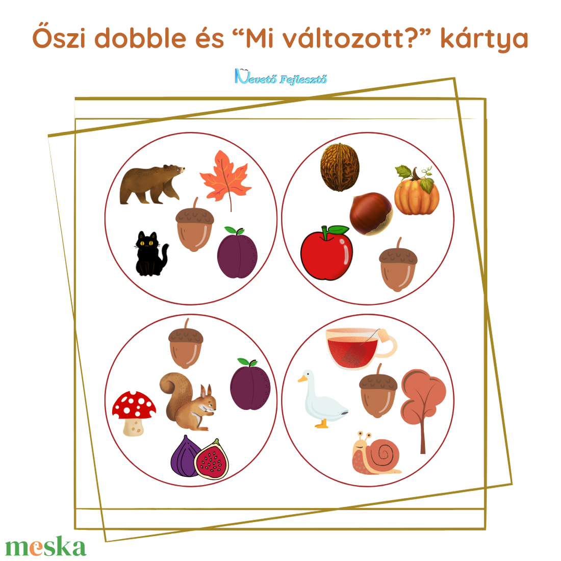Őszi témájú dobble és Mi változott? kártyacsomag - játék & sport - készségfejlesztő és logikai játék - oktató játékok - Meska.hu Őszi témájú dobble és Mi változott? kártyacsomag - játék & sport - készségfejlesztő és logikai játék - oktató játékok - Meska.hu