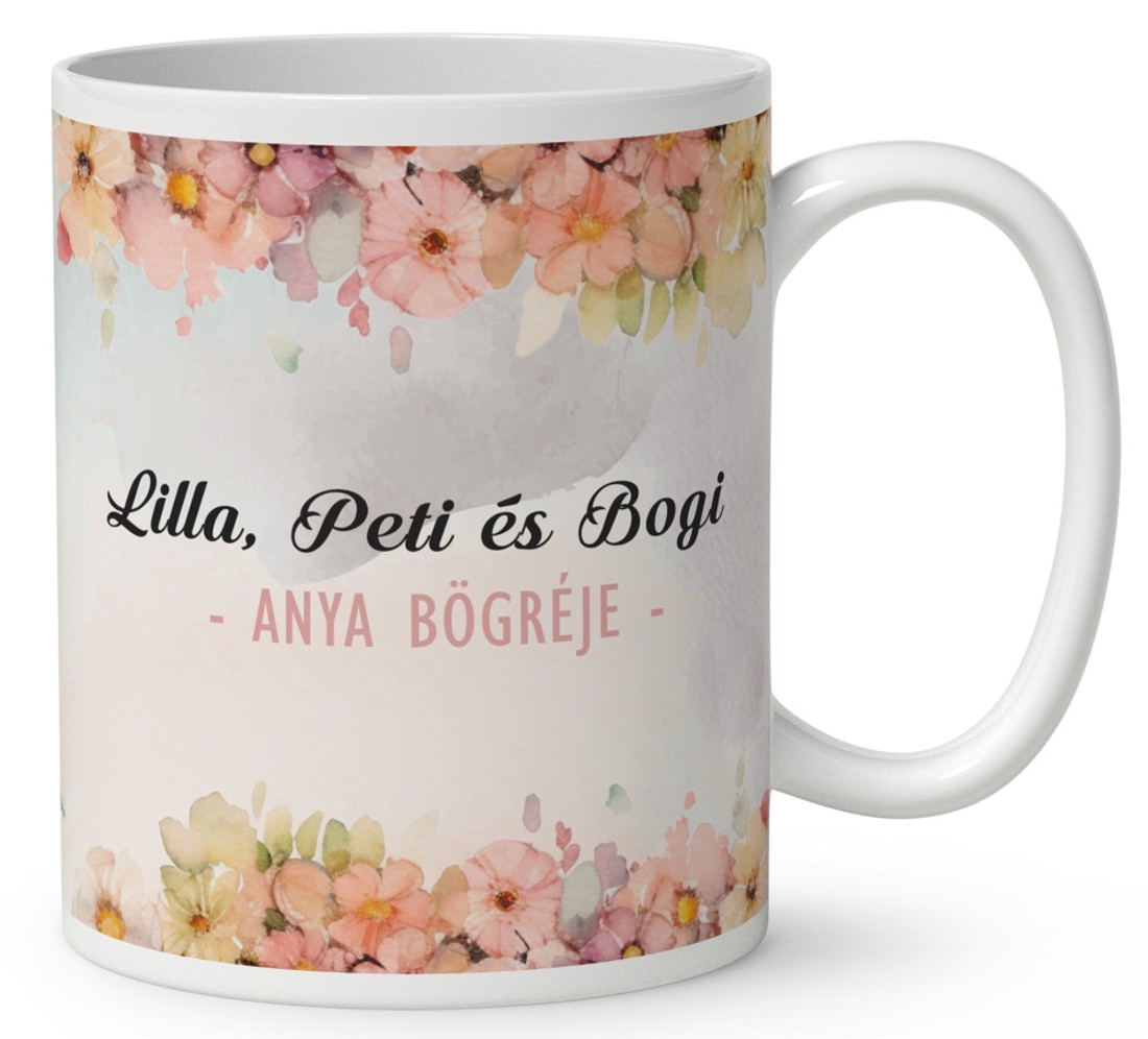 Kérd a neveddel - Anya és a három gyerek mintás bögre - otthon & életmód - konyhafelszerelés, tálalás - tálalás - bögre & csésze - Meska.hu