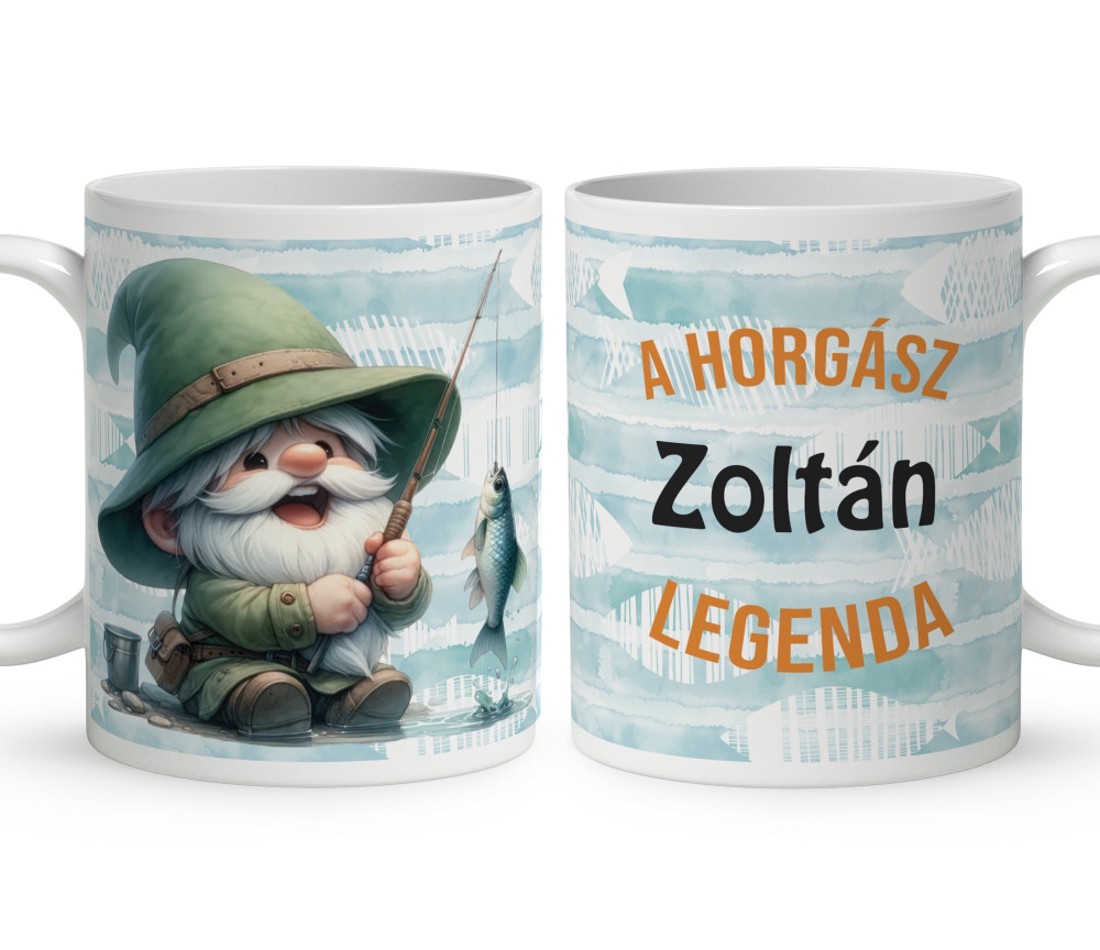 Névvel kérhető - Boldog horgász manó mintás bögre - otthon & életmód - konyhafelszerelés, tálalás - tálalás - bögre & csésze - Meska.hu