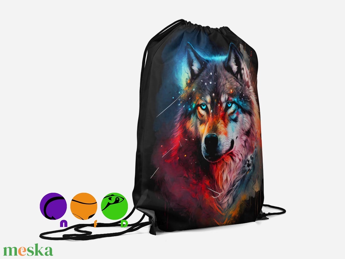 Egyedi készîtésű farkas mintás vízhatlan Gym bag ,tornazsák! - táska & tok - hátizsák - tornazsák, gymbag - Meska.hu