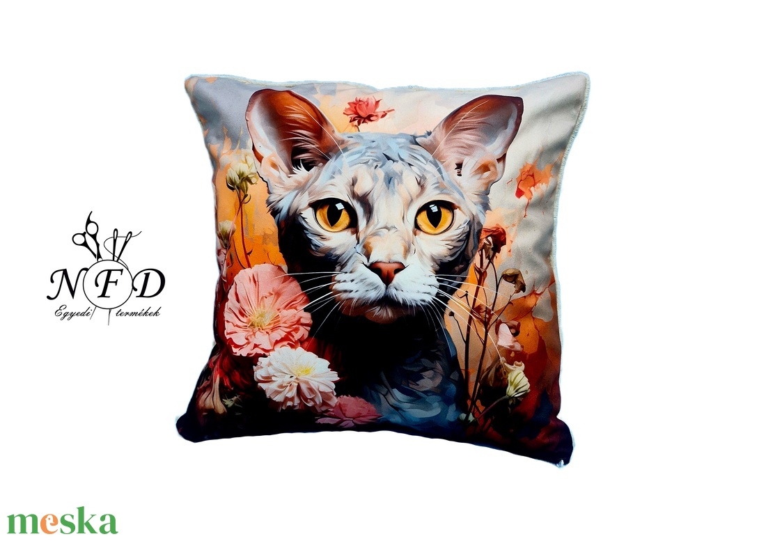 Gyönyörű egyedi dekorpárna Devon Macska mintával!(csak huzat!) - otthon & életmód - lakástextil - párna & párnahuzat - díszpárna (belsővel együtt) - Meska.hu