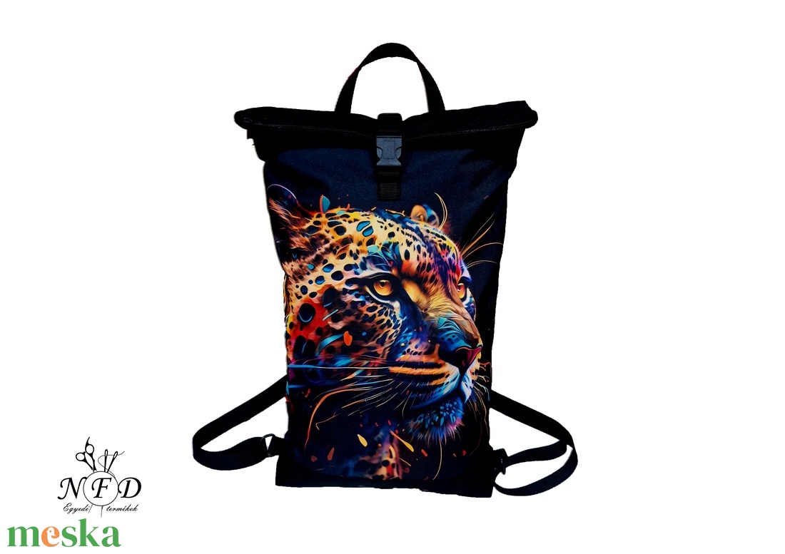 Egyedi kész�tésű roll-top hátizsák gepárd mintával vízlepergetős anyagból. - táska & tok - variálható táska - Meska.hu