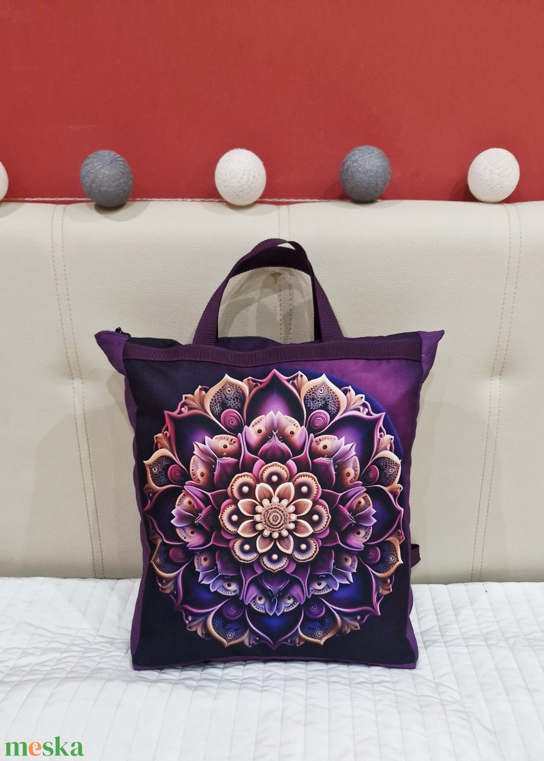 Hátizsák-kézitáska mandala lila mintával!l  - táska & tok - hátizsák - roll top hátizsák - Meska.hu