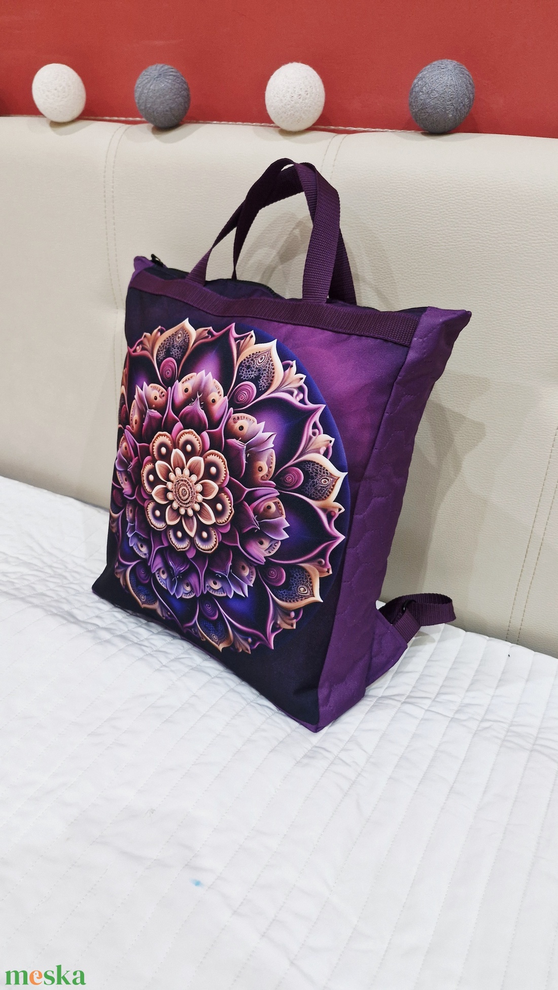 Hátizsák-kézitáska mandala lila mintával!l  - táska & tok - hátizsák - roll top hátizsák - Meska.hu