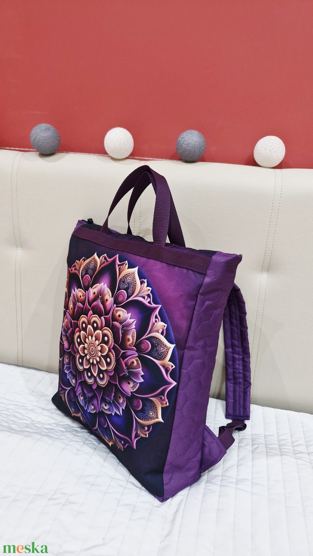 Hátizsák-kézitáska mandala lila mintával!l  - táska & tok - hátizsák - roll top hátizsák - Meska.hu