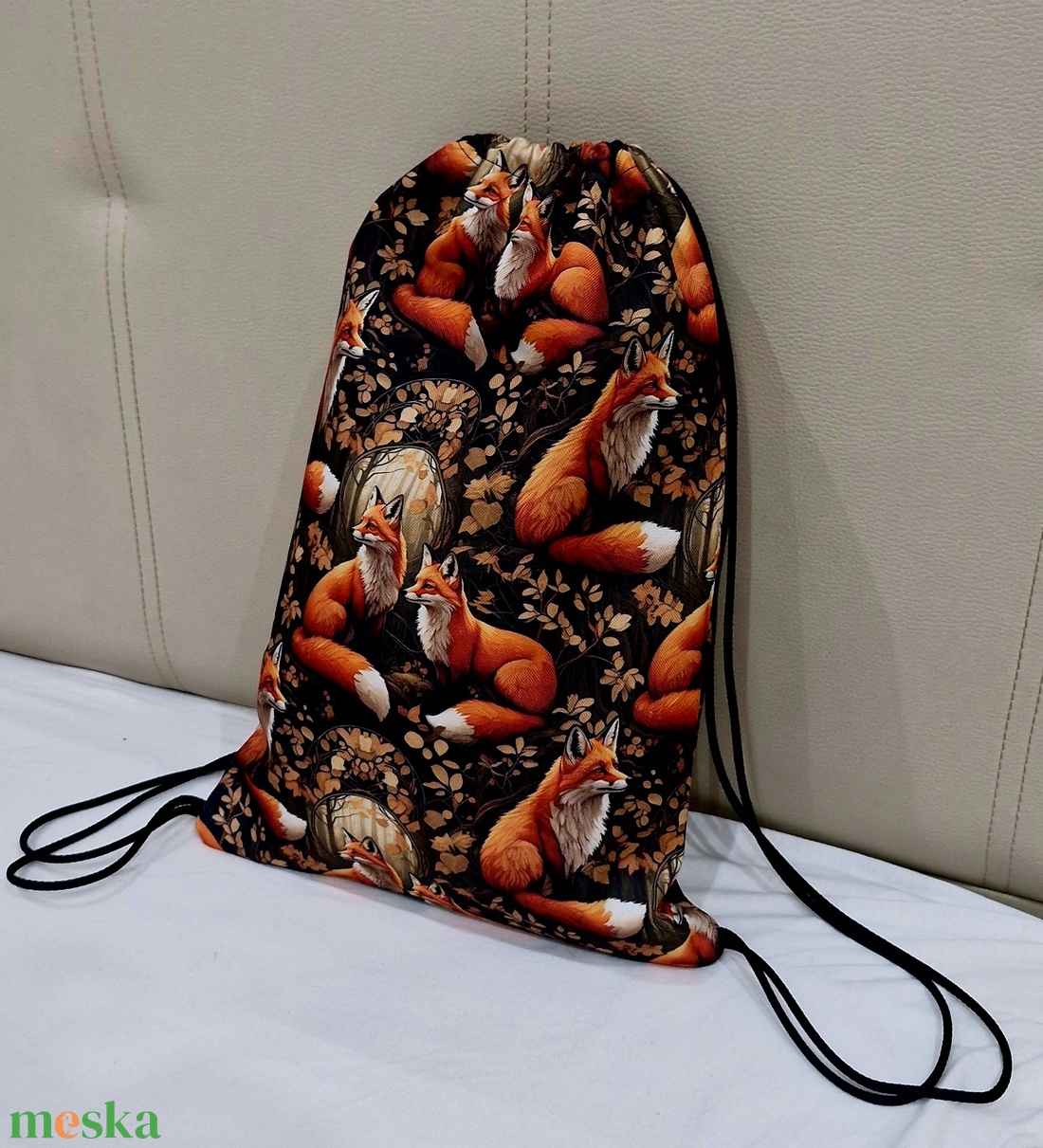 Róka mintás GYM bag, tornazsák vízhatlan anyagból! - táska & tok - hátizsák - tornazsák, gymbag - Meska.hu
