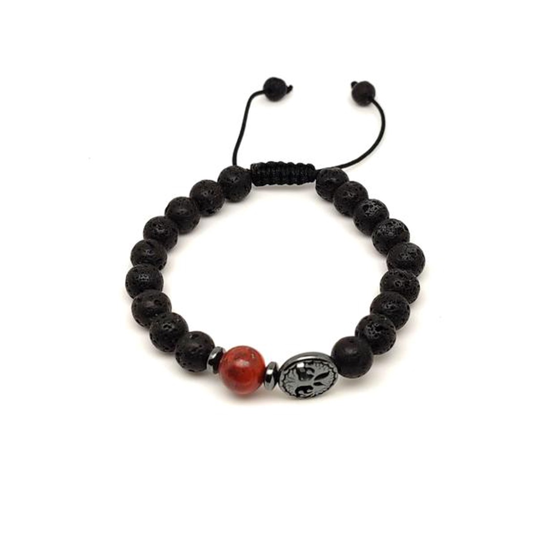 Bazalt életfa karkötő Vörös Jáspis gyönggyel 8 mm - ékszer - karkötő - ásványkarkötő - Meska.hu