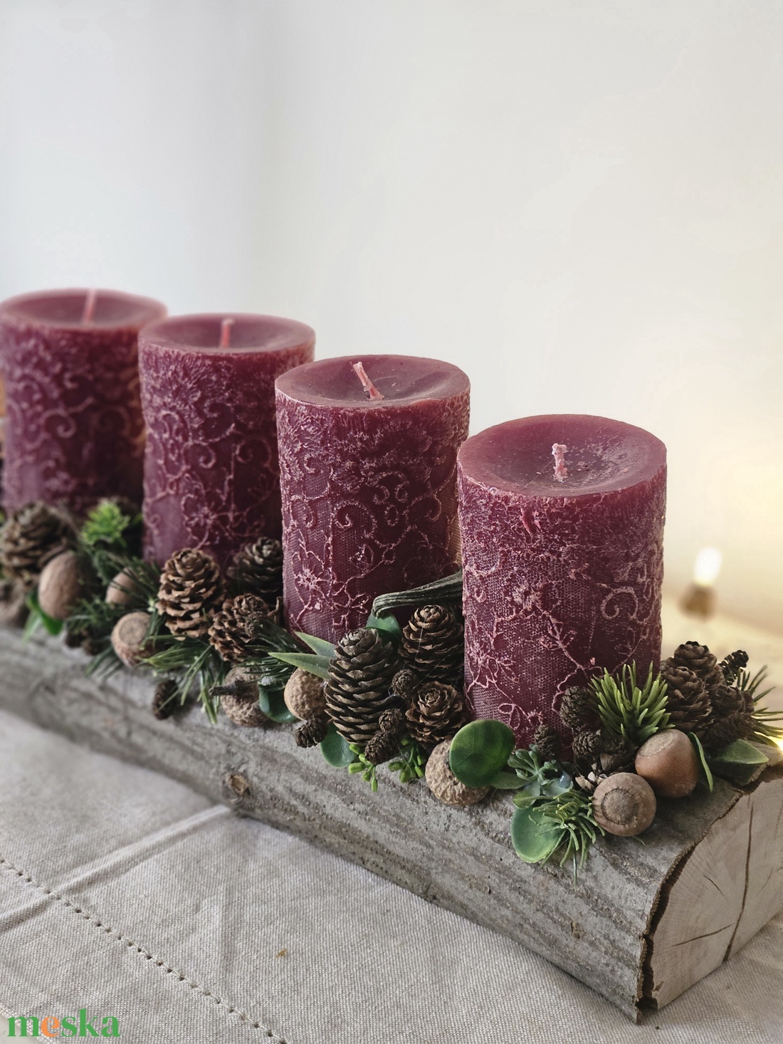 Karácsonyi Asztaldísz nagy gyertyákkal - karácsony - adventi díszek - adventi gyertyadíszek és koszorúdíszek - Meska.hu