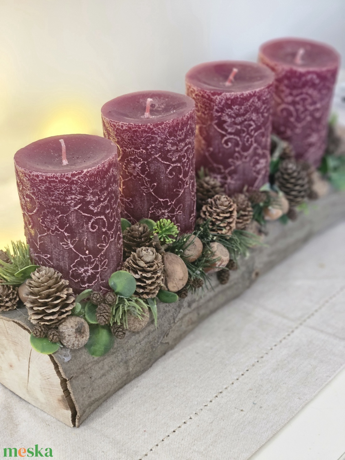 Karácsonyi Asztaldísz nagy gyertyákkal - karácsony - adventi díszek - adventi gyertyadíszek és koszorúdíszek - Meska.hu