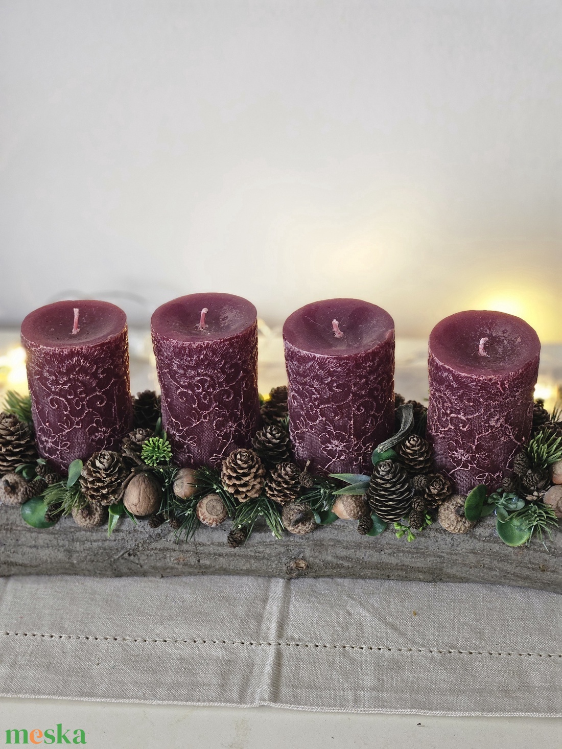 Karácsonyi Asztaldísz nagy gyertyákkal - karácsony - adventi díszek - adventi gyertyadíszek és koszorúdíszek - Meska.hu