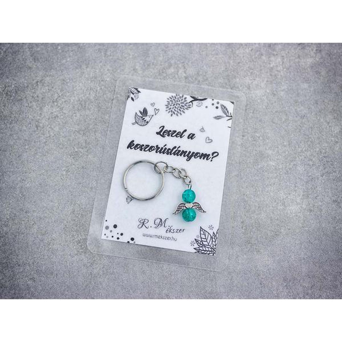 Leszel a koszorúslányom pávakék angyal medálos kulcstartó - esküvő - meghívó & kártya - tanú felkérő - Meska.hu