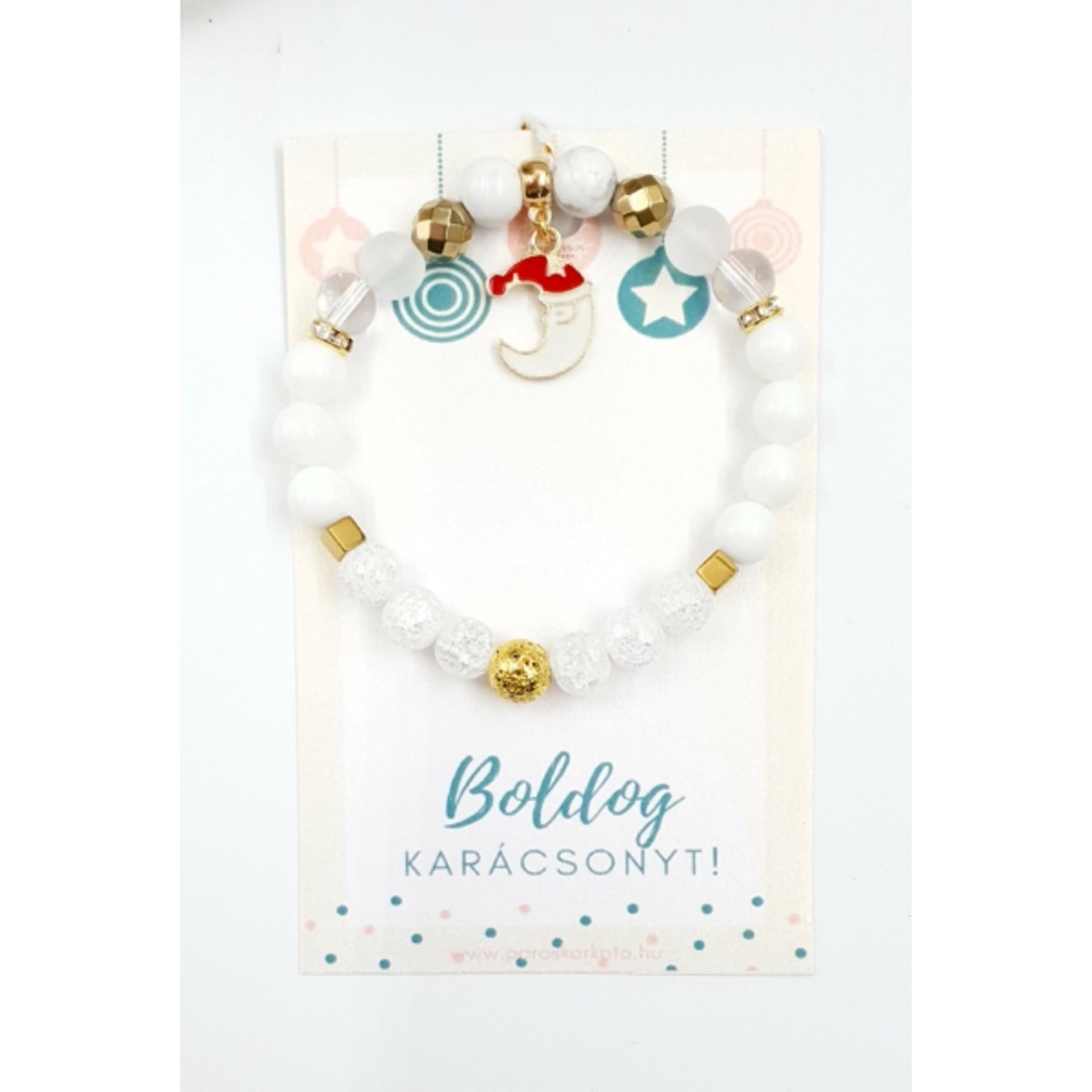 Ásványkarkötő Boldog karácsonyt! üzenetkártyával - ékszer - karkötő - gyöngyös karkötő - Meska.hu