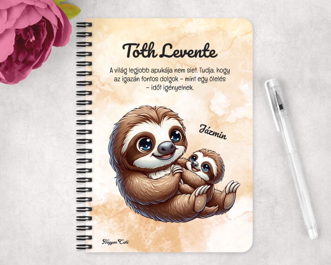 Személyre szabható - Cuki lajhár Apa és kicsi lajhárja mintás A5-ös füzet - otthon & életmód - papír, írószer - jegyzetfüzet & napló - Meska.hu