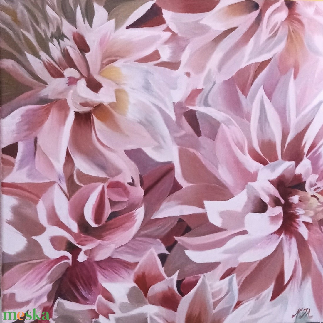 Rózsaszín dáliák olajfestmény - művészet - festmény - olajfestmény - Meska.hu