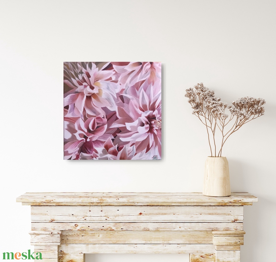 Rózsaszín dáliák olajfestmény - művészet - festmény - olajfestmény - Meska.hu
