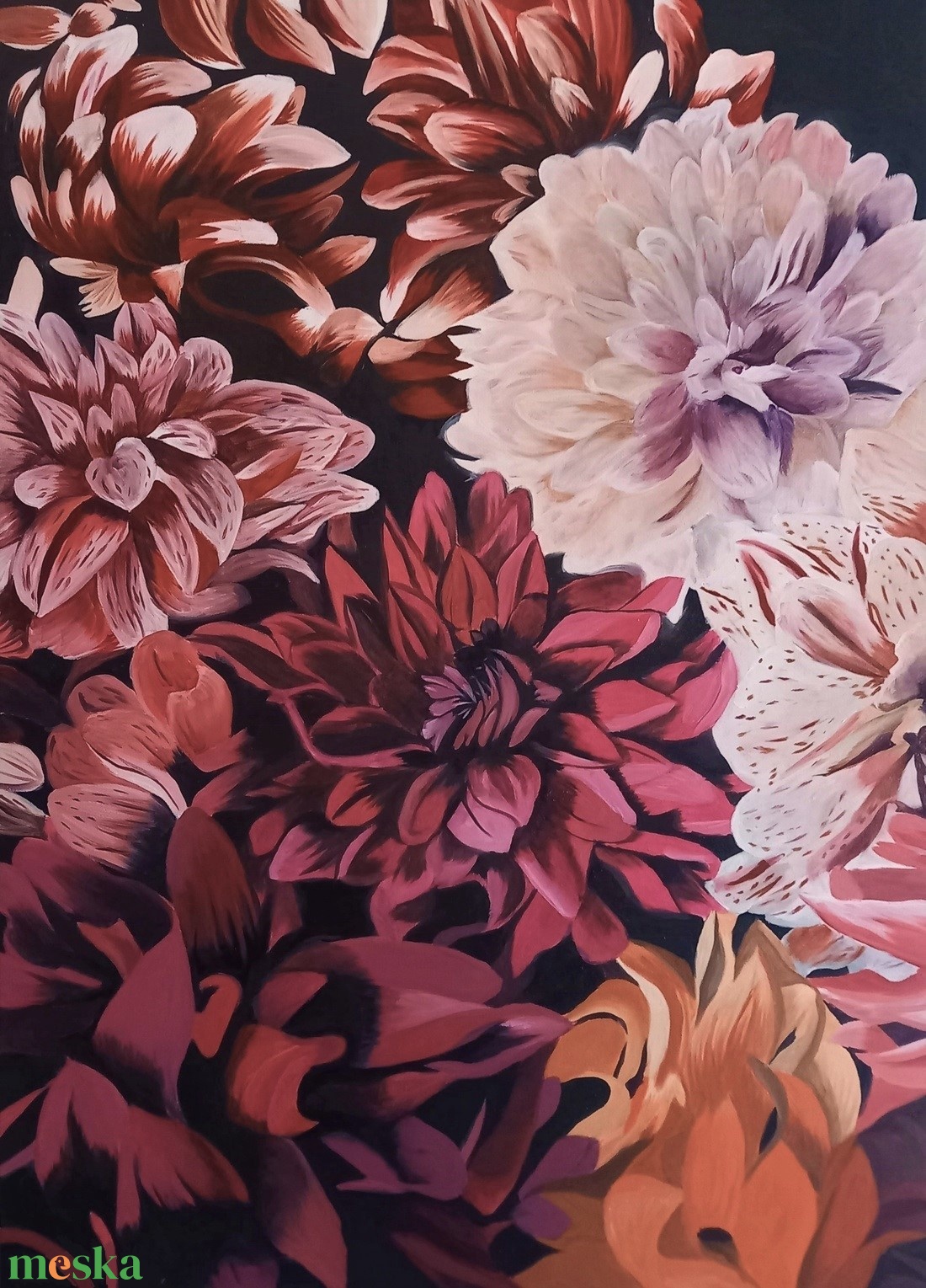 Dáliák olajfestmény - művészet - festmény - olajfestmény - Meska.hu