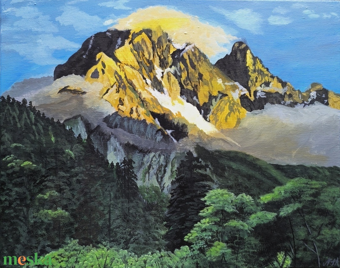 Hegyek tájkép festmény - művészet - festmény - festmény vegyes technika - Meska.hu