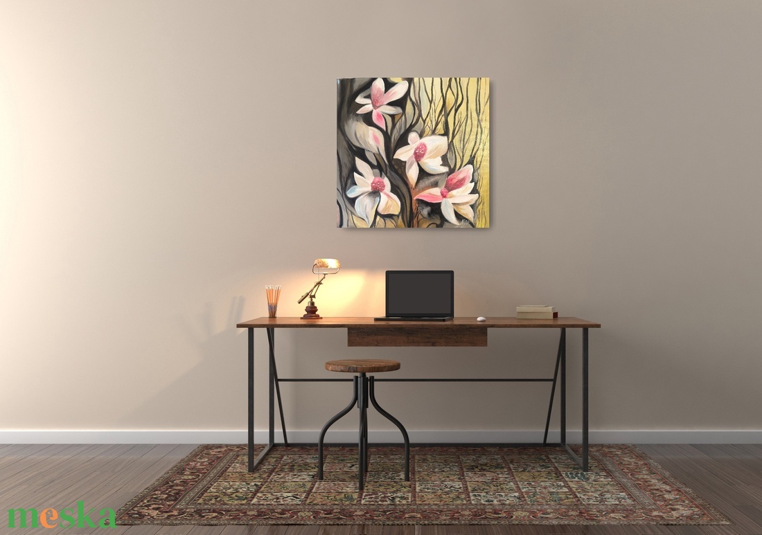 Magnólia virágos festmény - művészet - festmény - olajfestmény - Meska.hu