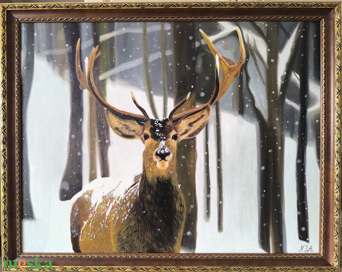 Szarvas festmény téli táj - művészet - festmény - festmény vegyes technika - Meska.hu