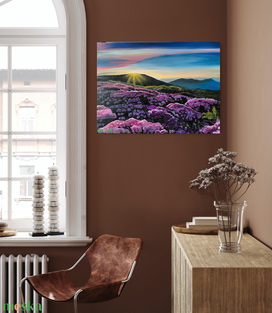 Lila virágos mező festmény - művészet - festmény - akril - Meska.hu