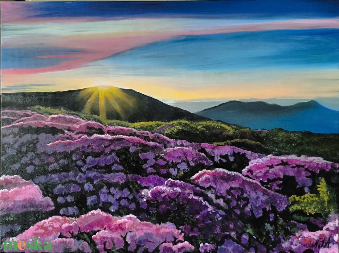 Lila virágos mező festmény - művészet - festmény - akril - Meska.hu