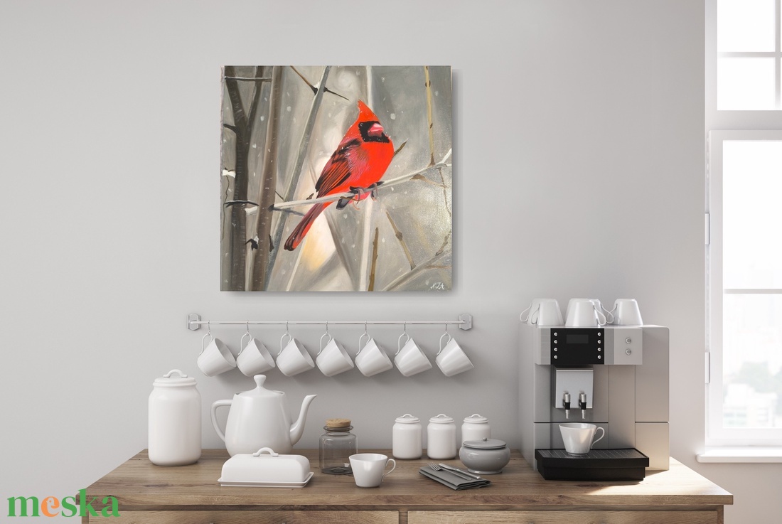 Vörös Kardinális � Eredeti, kézzel festett olajfestmény - művészet - festmény - olajfestmény - Meska.hu