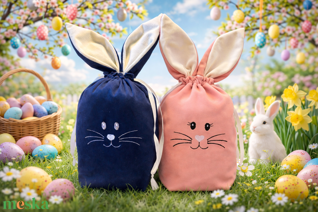 Húsvéti nyuszis tojásgyűjtő zsák  - ünnepi díszek, dekorációk - húsvéti díszek és dekorációk - húsvéti ajándékátadó - Meska.hu