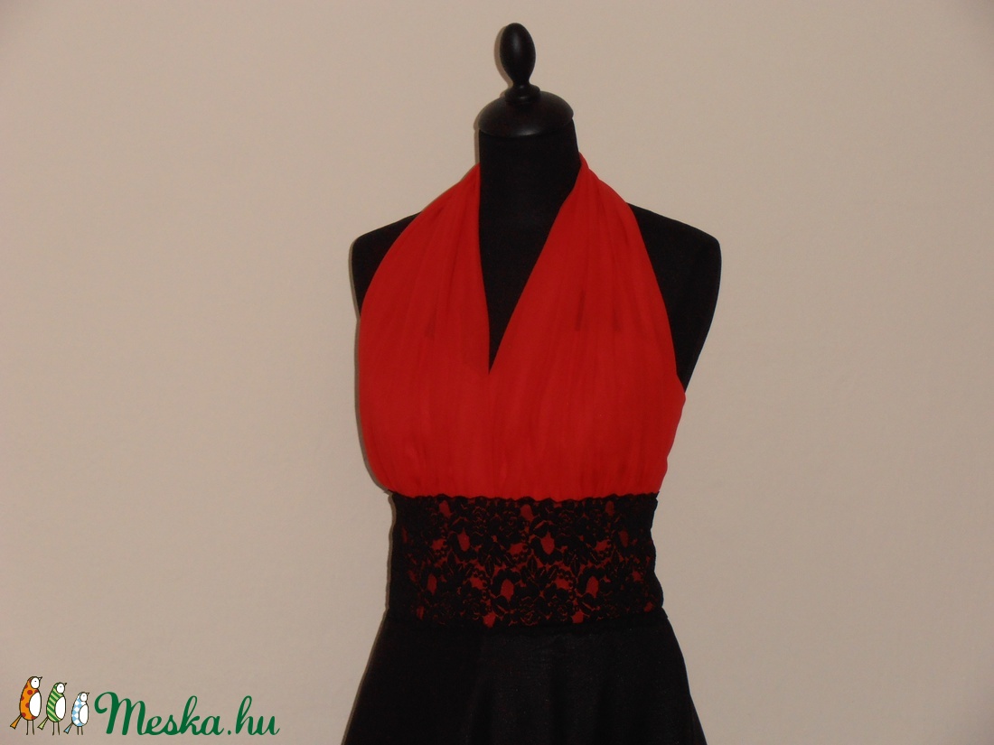 Piros-fekete csipkés alkalmiruha -  - Meska.hu