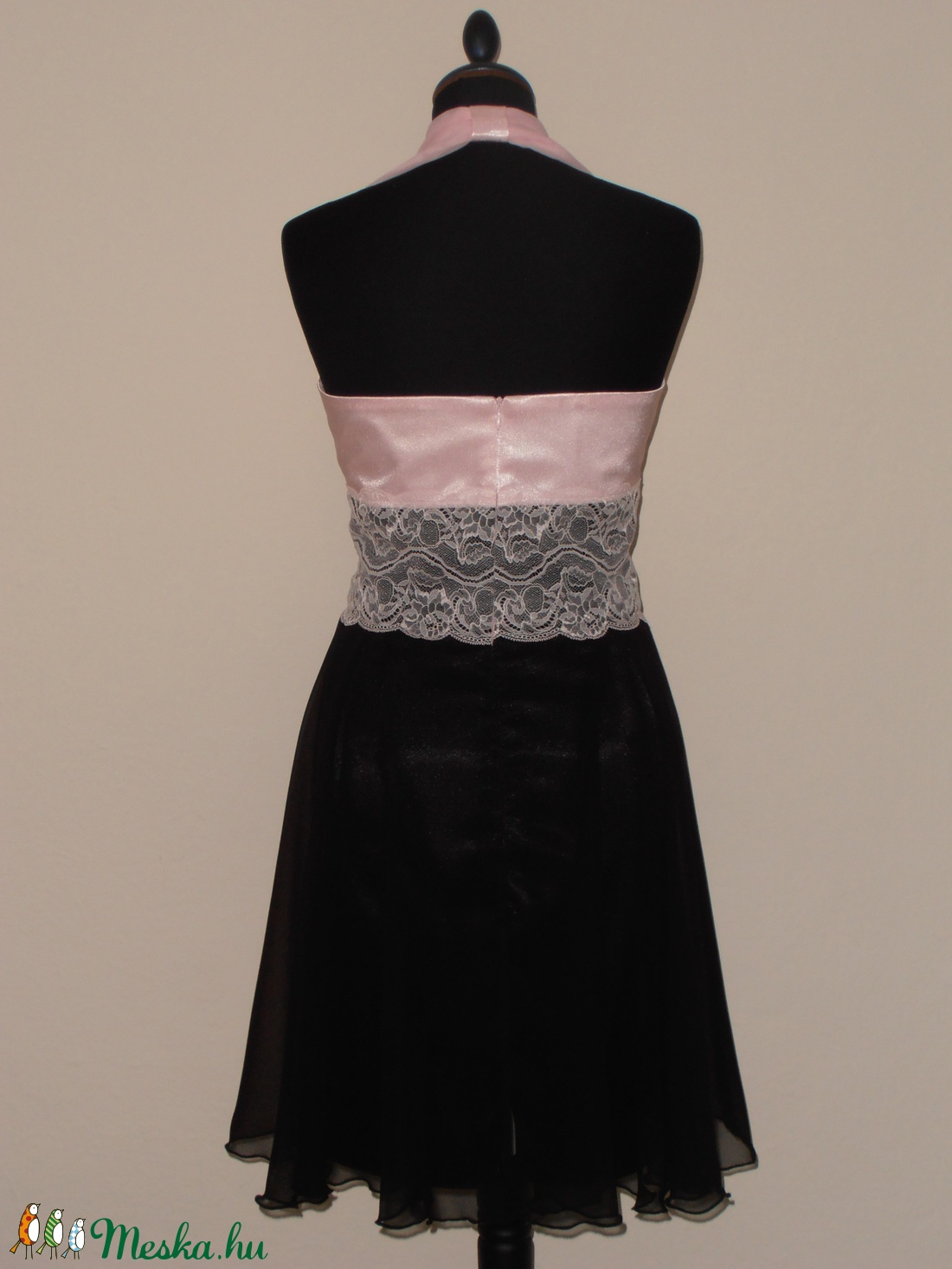 Rózsaszín-fekete csipkés alkalmiruha -  - Meska.hu