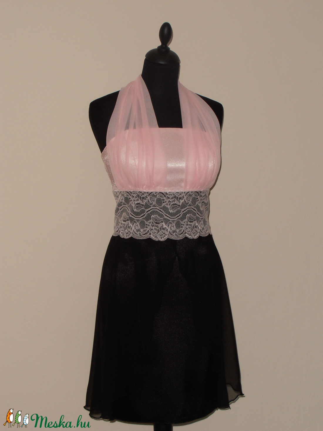 Rózsaszín-fekete csipkés alkalmiruha -  - Meska.hu