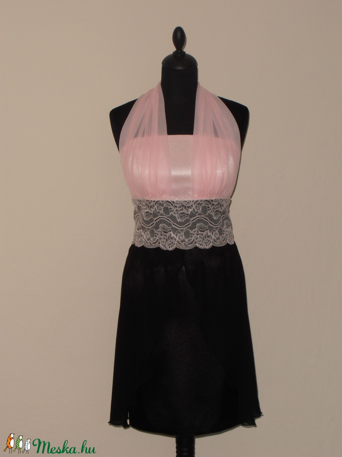 Rózsaszín-fekete csipkés alkalmiruha -  - Meska.hu