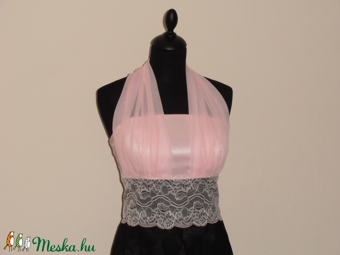 Rózsaszín-fekete csipkés alkalmiruha -  - Meska.hu