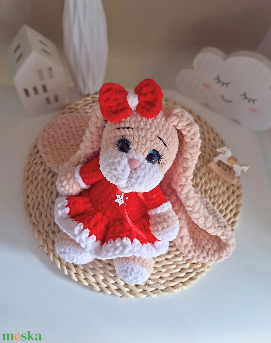 Horgolt nagyfülű nyuszi ünnepi ruhában - játék & sport - plüssállat & játékfigura - nyuszi - Meska.hu