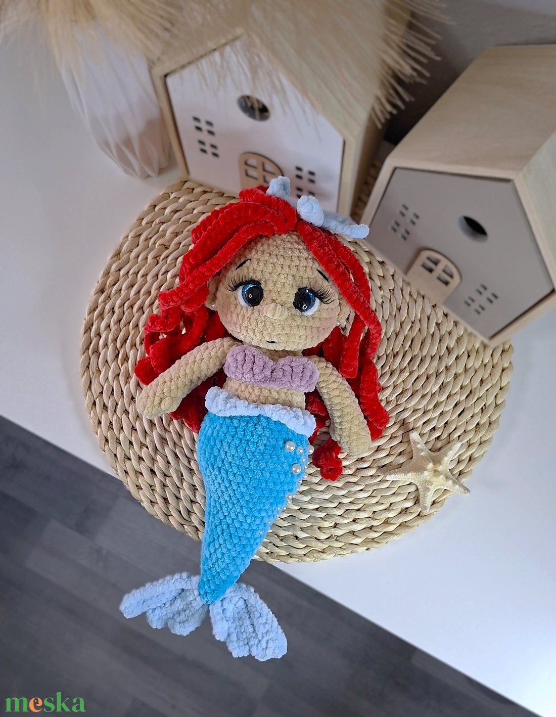 Horgolt hableány baba - piros hajjal - játék & sport - plüssállat & játékfigura - plüss mesefigurák - Meska.hu