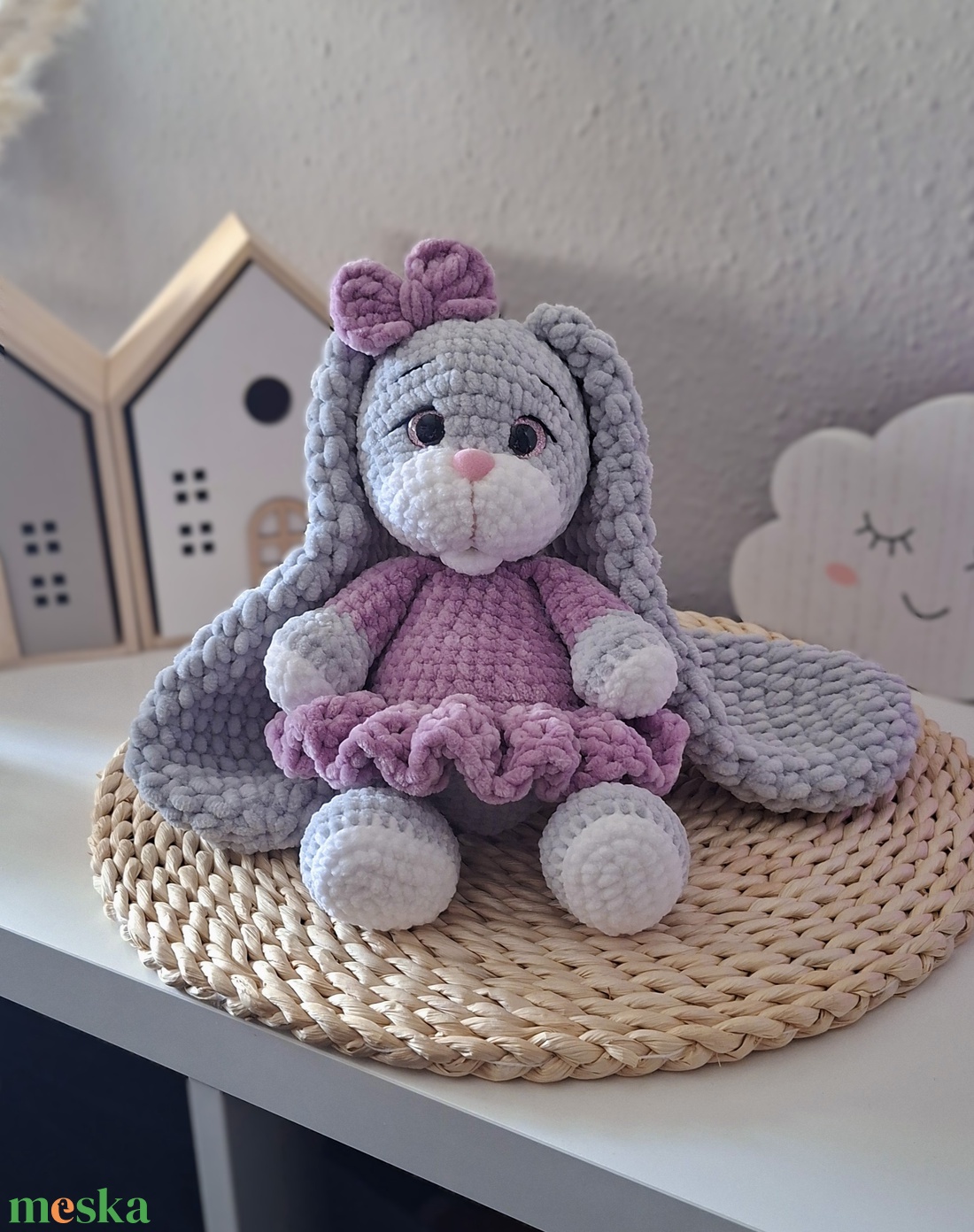 Horgolt nyuszilány � hosszú fülekkel, szürke-lila színben - játék & sport - plüssállat & játékfigura - nyuszi - Meska.hu