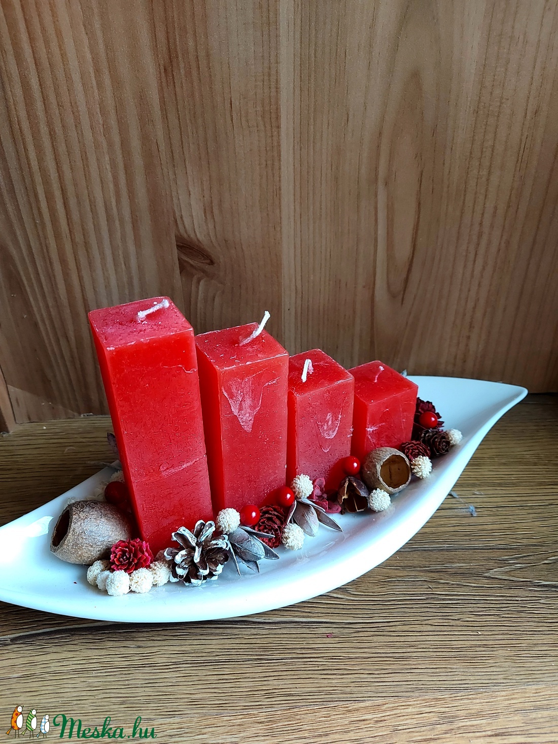 Piros gyertyás Adventi koszorú asztaldísz - karácsony - Meska.hu