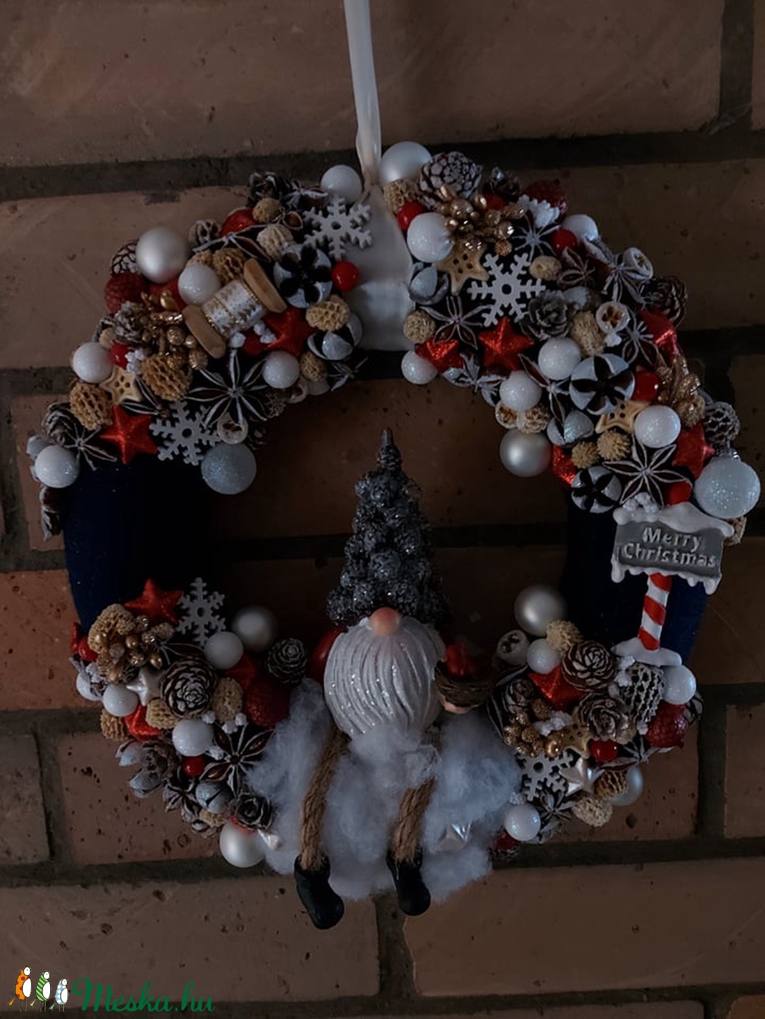 Világító karácsonyi manó kopogtató - karácsony - adventi díszek - adventi ajtódísz - Meska.hu