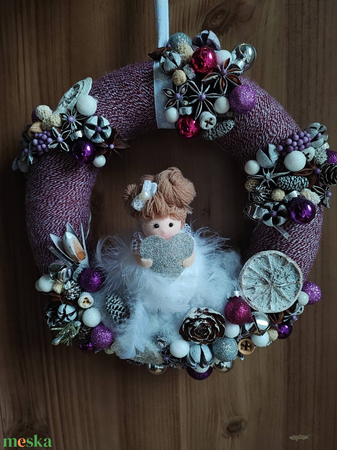 Lila - Rózsaszín angyalkás világító kopogtató / ajtódísz  - otthon & életmód - dekoráció - ajtó- és ablak dekoráció - ajtódísz & kopogtató - Meska.hu