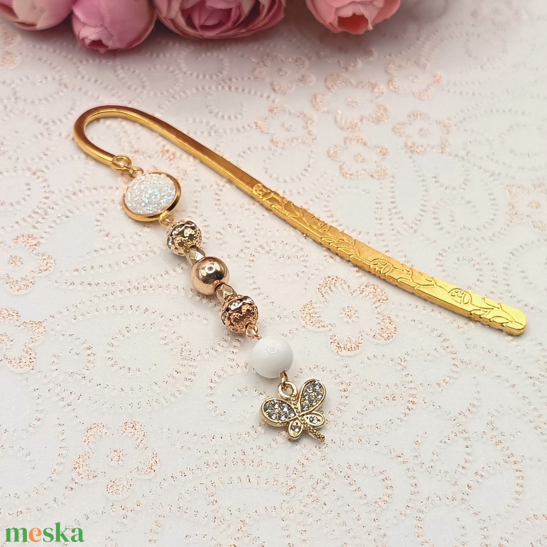 Arany könyvjelző � csillogó fehér lencsével - könyv & zene - könyvjelző - Meska.hu