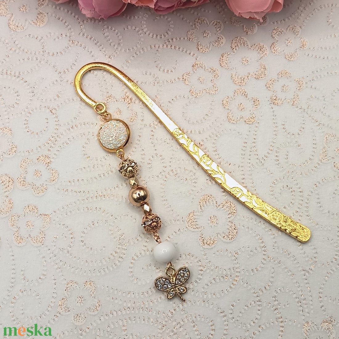 Arany könyvjelző � csillogó fehér lencsével - könyv & zene - könyvjelző - Meska.hu