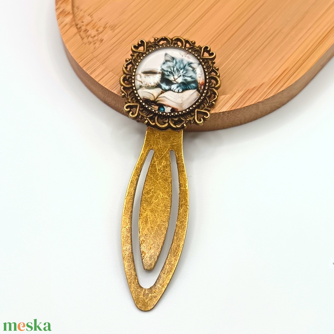 Antik bronz könyvjelző � cicás lencsével - ékszer - ékszerszett - Meska.hu