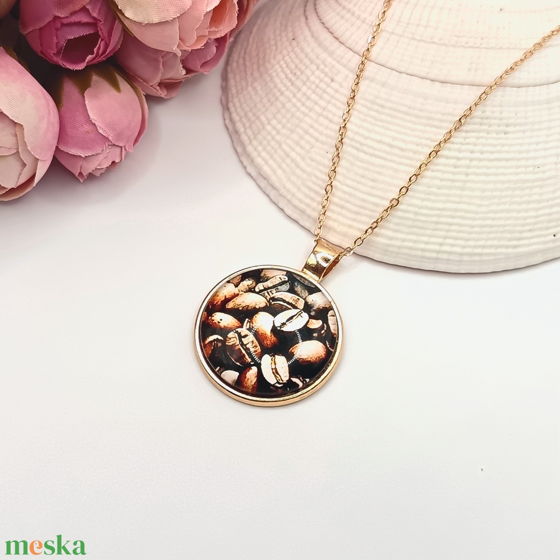 Antik arany nyaklánc � kávészemes lencsével - ékszer - nyaklánc - medál - Meska.hu