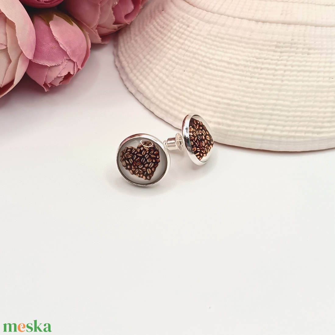 Ezüst bedugós fülbevaló � kávészív lencsékkel - ékszer - fülbevaló - pötty fülbevaló - Meska.hu